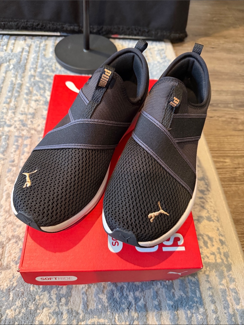 Puma Men’s Black Slip-On Athletic Sneakers with Gold Logo